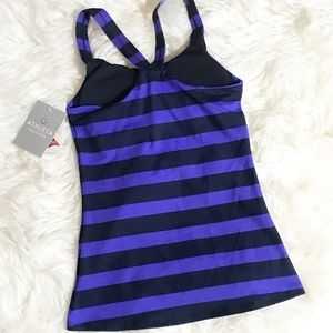 Athleta Optimism bold striped purple black tank New